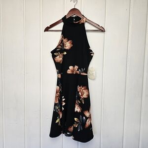 Altar'd State Halter Top Black Peach Floral Mini Dress sz Small